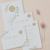 Dusty Blue Eucalyptus Elegante Chinese Wedding Einladung