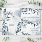 Dusty Blue Eucalyptus Blätter Elegante Wedding Save The Date (Personalisiere diese Kollektion eines unabhängigen Creators.)