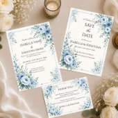 Staubblaue Blumige Hochzeit Save The Date