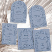Dusty Blue Ornate Arch Botanical Wedding Quadratischer Aufkleber