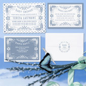 Dusty blue papel picado Kinderdusche Windelwindung Begleitkarte