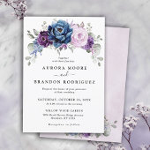 Dusty Blue Lila Navy Lilac Bloom Wedding QR Code Begleitkarte