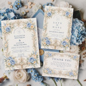 Staubblaue Rose Barock-Hochzeit Save The Date