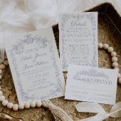 Vintage Staubblaues Geld QR-Code Hochzeit Einladung