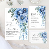 Floral Modern Elegant Dusty Blue Wedding Dankeskarte