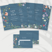 Dusty Blue Wildblume Meadow Wedding Program Einladung