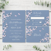 QR Code Blue Cherry Blossom | Chinesische Hochzeit Einladung (Personalisiere diese Kollektion eines unabhängigen Creators.)