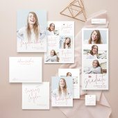 Pink Mini Modern Script Photo Graduation Invite Begleitkarte