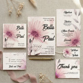 Romantic Pastel Purple Daisy Wedding Menu Menükarte