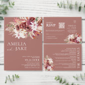 Moderne Dusty Rosewood- und Blush-QR-Code-Hochzeit RSVP Karte (Personalisiere diese Kollektion eines unabhängigen Creators.)
