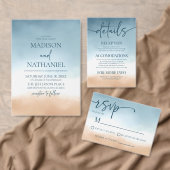 Elegante Blue Ocean Beach Shore Sand Wedding Menükarte (Personalisiere diese Kollektion eines unabhängigen Creators.)