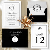 Elegant black and white branch and QR code wedding RSVP Karte