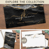 Black Agate Gold Glitzer Script Monogram QR Quadratische Visitenkarte