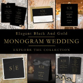 Schwarz-Gold-Minimalistisch-Monogramm-Hochzeit RSVP Karte