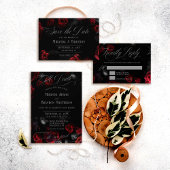 Elegante Schwarze Rote Rosen Save the Date floral
