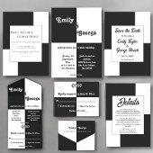 Eleganter Schwarz-Weiß-Chic Moderne einfache Hochz Einladung