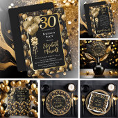 Eleganter Black Gold Glitzer Balloons 30. Geburtst Einladung