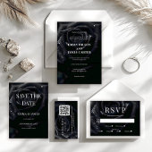 Elegant Floral Midnight Rose QR Code Wedding RSVP Begleitkarte