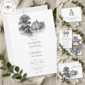 Elegant Black White Toile French Manor Wedding Dankeskarte