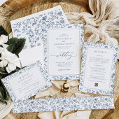 Elegant Blue Chinoiserie All in One Wedding Einladung