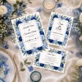 Elegante blaue florale Hochzeit Save The Date