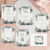 Botanical Greenery Sage Green Wedding Invitation Einladungspostkarte
