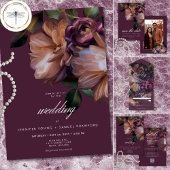 Elegant Burgundy Moody Floral Wedding QR Code All In One Einladung
