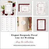 QR Code Monogram Burgundy Floral Line Art Wedding Einladung
