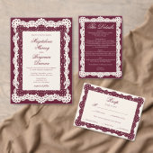 Victorian Burgundy Ivory Lace Wedding Website QR RSVP Karte (Personalisiere diese Kollektion eines unabhängigen Creators.)