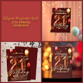 Elegant Burgundy & Gold 21. Geburtstagsfeier Einladung