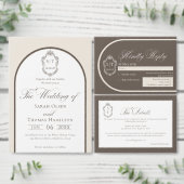 Elegantes Monogramm-Mocha-Hochzeitsprobe-Dinner Einladung (Personalisiere diese Kollektion eines unabhängigen Creators.)