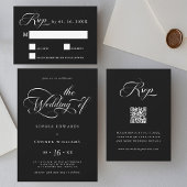 Delikate Elegante Script Wedding Black RSVP Karte