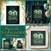 Elegant Gold Teal 3D Typography 30th Birthday Serviette