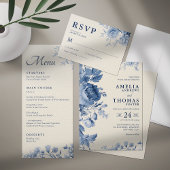 Elegante klassische Creme & Blue Floral Wedding Programm
