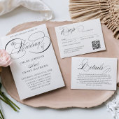 Elegant QR Code Classic Script RSVP Wedding Karte