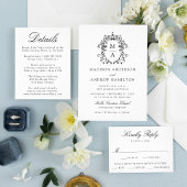 Elegante schwarze Monogramm-Hochzeitsanschrift