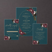 Elegant Dark Aquamarin Burgundy Floral Wedding Dankeskarte (Personalisiere diese Kollektion eines unabhängigen Creators.)