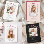 Deep Blush Bow Graduation Party Arch Photo Minimal Einladung