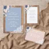 Formal dusty Blue Blush Rustic Wood Lace Wedding Einladung (Personalisiere diese Kollektion eines unabhängigen Creators.)