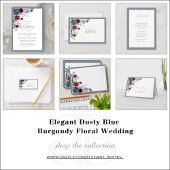 Classic Dusty Blue Burgundy Watercolor Floral Einladung