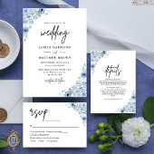 Elegant Dusty Blue Floral Wedding Menükarte
