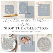 Elegant Dusty Blue QR Code Wildflower Baby Shower Einladung