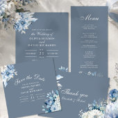 Moderne Dusty Blue Wildblumen Hochzeitsadresse