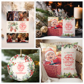 4 Fotos Elegant Floral Baby's First Christmas Geschenkanhänger