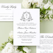 Elegantes florales Wappen Monogram Black Wedding Tischnummer