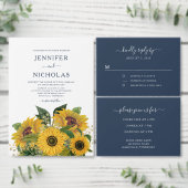 Elegant Navy Blue Sunflowers Hochzeit Dankeskarte (Personalisiere diese Kollektion eines unabhängigen Creators.)