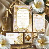 Elegant Gilded Gold Monstera Wedding QR Code UAWG Begleitkarte
