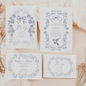 Elegante Hochzeit von Vintag Blue Floral Einladung