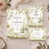 Elegante Gartenharfe Romantik-Hochzeit Save The Date