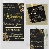 Elegante Schwarz-Gold-Hochzeit Dankeskarte